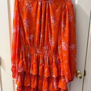 Express Vibrant Orange Floral Maxi Skirt